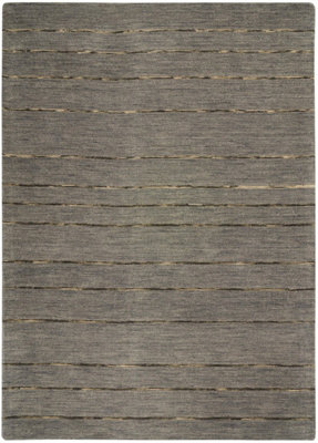 Modern Wool Rug, Luxurious Rug for Bedroom, & Living Room, Striped Rug, 15mm Thickness Rug, Charcoal Rug-122cm X 183cm