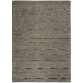 Modern Wool Rug, Luxurious Rug for Bedroom, & Living Room, Striped Rug, 15mm Thickness Rug, Charcoal Rug-122cm X 183cm