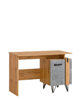 Modern Workspace Enhancer: Lofter Desk, Oak Wotan & Concrete, H1200mm W1200mm D600mm