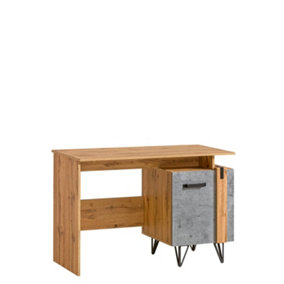 Modern Workspace Enhancer: Lofter Desk, Oak Wotan & Concrete, H1200mm W1200mm D600mm