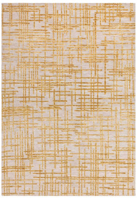 Modern Yellow Abstract Easy to Clean Rug for Living Room & Bedroom-120cm X 170cm