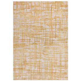 Modern Yellow Abstract Easy to Clean Rug for Living Room & Bedroom-120cm X 170cm