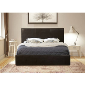 MODERNIQUE Black 4ft, Ottoman Small Double Storage Bed Faux Leather in Black