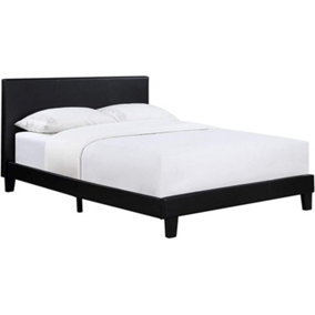 MODERNIQUE Black 4ft, Small Double Bed in Faux Leather, Slatted Wooden Base