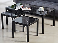 Modernique Black MDF Marble Effect Top Coffee Table with x2 Side Tables Set