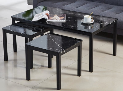 Modernique Black MDF Marble Effect Top Coffee Table with x2 Side Tables ...