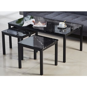 Modernique Black MDF Marble Effect Top Coffee Table with x2 Side Tables Set