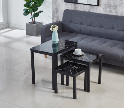 Modernique Black MDF Marble Effect Top Nest Of 3 Table Sets | DIY At B&Q