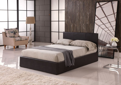 MODERNIQUE Brown 3ft, Ottoman Single Storage Bed Faux Leather in Brown