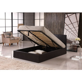 MODERNIQUE Brown 4ft, Ottoman Small Double Storage Bed Faux Leather in Brown