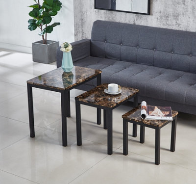 Modernique Brown MDF Marble Effect Top Nest of 3 Table Sets