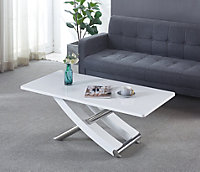 Modernique Carlo White Gloss Finish Coffee Table with Crosss Legs