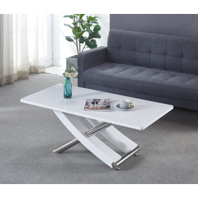 Modernique Carlo White Gloss Finish Coffee Table with Crosss Legs