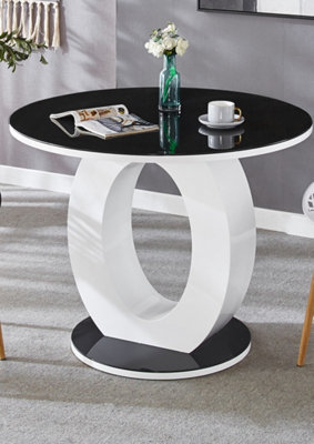 Modernique Giulia Round Black Tempered Glass Top Dining Table with White Gloss Finish