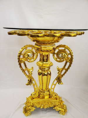 Modernique Gold Plated Resin Stunning Clear Glass Top Side Table Polyresin