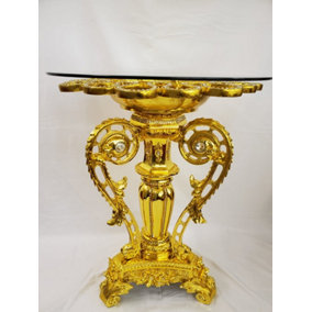 Modernique Gold Plated Resin Stunning Clear Glass Top Side Table Polyresin