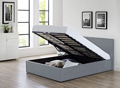 MODERNIQUE Grey 4ft6, Ottoman Double Storage Bed Faux Leather In Grey ...