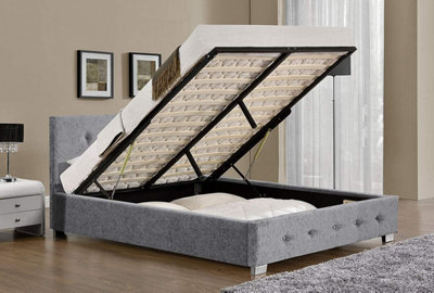 MODERNIQUE GREY Fabric Ottoman Storage Bed Frame in Small Double mattress not included