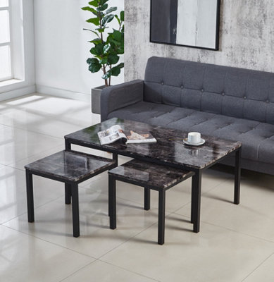Modernique Grey MDF Marble Effect Top Coffee Table with x2 Side Tables