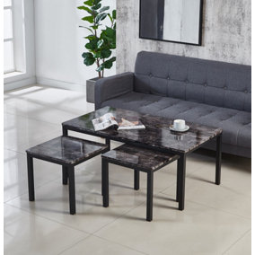 Modernique Grey MDF Marble Effect Top Coffee Table with x2 Side Tables Set