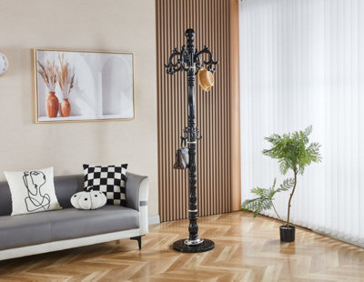 Modernique Lovella Black Thick Metal Tube Stand Tube Coat Rack with Heavy Sturday Marble Base