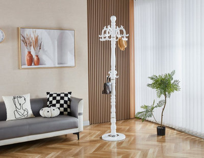 Modernique Lovella White Thick Metal Tube Stand Tube Coat Rack with Heavy Sturday Marble Base