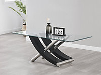 Modernique Nuovo Coffee Table, Tempered Clear Glass Top with Cross Leg in Black