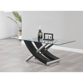Modernique Nuovo Coffee Table, Tempered Clear Glass Top with Cross Leg in Black