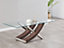 Modernique Nuovo Coffee Table, Tempered Clear Glass Top with Cross Leg in Brown
