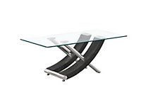 Modernique Nuovo Coffee Table, Tempered Clear Glass Top with Cross Leg in Grey