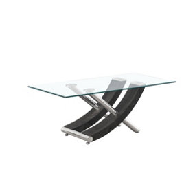 Modernique Nuovo Coffee Table, Tempered Clear Glass Top with Cross Leg in Grey