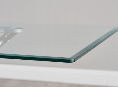 Modernique Nuovo Coffee Table, Tempered Clear Glass Top with Cross Leg in Oak