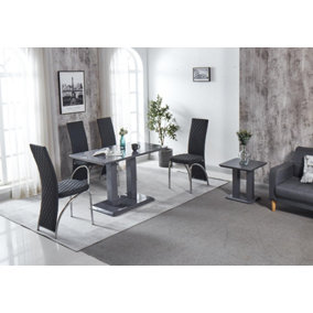 Modernique Rocco Grey Gloss Finish MDF Dining Table with 4 Black Velvet Dining Chairs