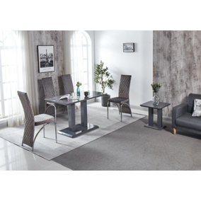 Modernique Rocco Grey Gloss Finish MDF Dining Table with 4 Grey Velvet Dining Chairs