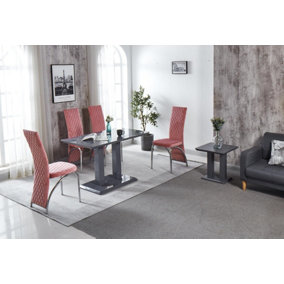 Modernique Rocco Grey Gloss Finish MDF Dining Table with 4 Pink Velvet Dining Chairs