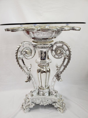 Modernique Silver Plated Resin Stunning Clear Glass Top Side Table