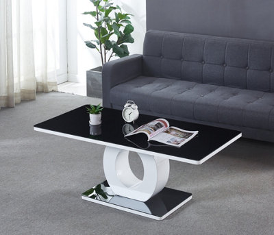 Modernique White Gloss Finish Black Tempered Glass Top Coffee Table