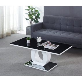 Modernique White Gloss Finish Black Tempered Glass Top Coffee Table