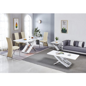 Modernique White MDF Marble Effect Dining Table with 4 Cream Faux Leather Chairs