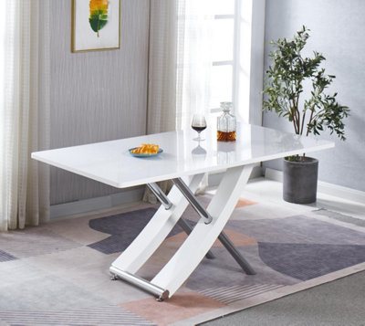 Modernique White MDF Marble Effect Dining Table with 4 Grey Faux Leather Chairs