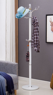 Modernique White Sheer Metal and transparent Tube 185 cm High Coat Rack with Heavy Sturdy 38 cm Base.
