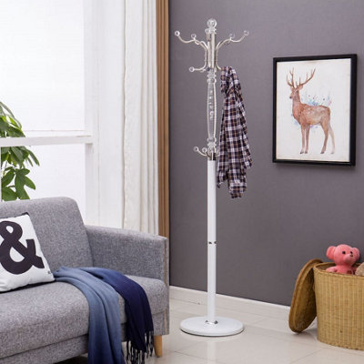 Modernique White Sheer Metal and transparent Tube 185 cm High Coat Rack with Heavy Sturdy 38 cm Base.