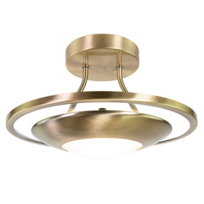 Modernistic Semi Flush Eco Friendly LED Ceiling Light Fitting in Antique Brass