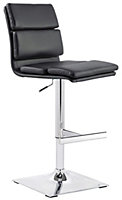 Moderno Breakfast Bar Stool, Chrome Footrest, Height Adjustable Swivel Gas Lift, Home Bar & Kitchen Faux-Leather Barstool, Black