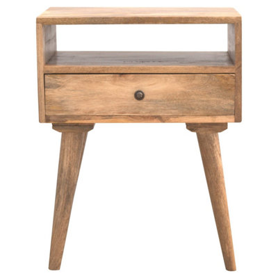 Modica Rustic Mango Wood Bedside Table with Drawer and Open Shelf, Matt ...