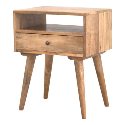 Modica Rustic Mango Wood Bedside Table with Drawer and Open Shelf, Matt ...