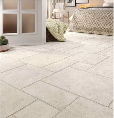 Modular Borgogna Stone Beige 440mm x 660mm Porcelain Floor Tiles (Pack of 6 w/ Coverage of 0.87m2)