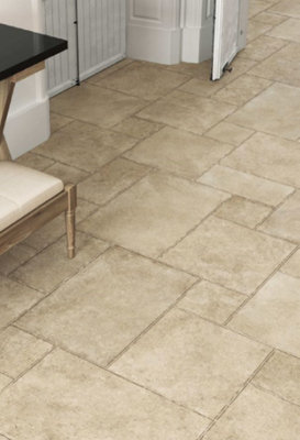 Modular Borgogna Stone Beige 440mm x 660mm Porcelain Floor Tiles (Pack of 6 w/ Coverage of 0.87m2)