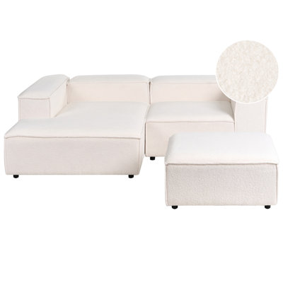 Modular Corner Sofa 2 Seater ARDAL Boucle Off-White with Ottoman Right Hand