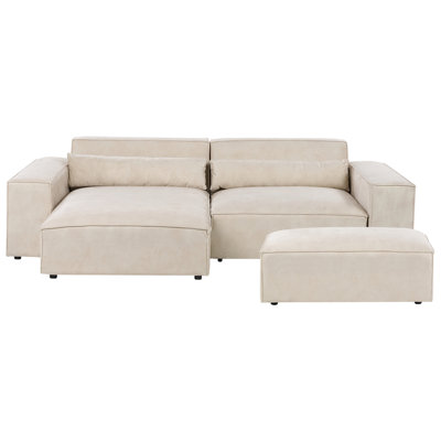 Modular Corner Sofa 2 Seater HELLNAR Velvet Light Beige with Ottoman ...